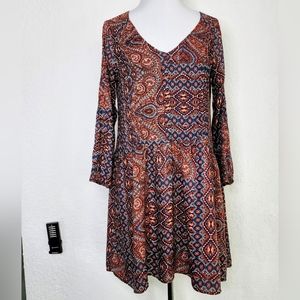Anthropologie Sanctuary Autumn Fling Pintuck 3/4 Sleeve Dress Sz XS Boho Flowy
